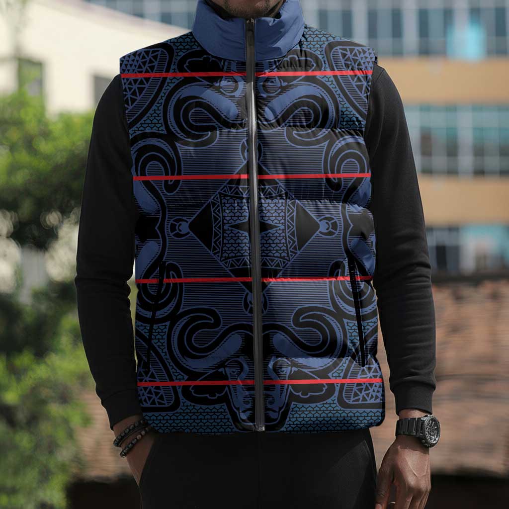 Lesotho Seanamarena - Motlatsi Sleeveless Puffer Jacket Basotho Traditional Blanket Style - Blue