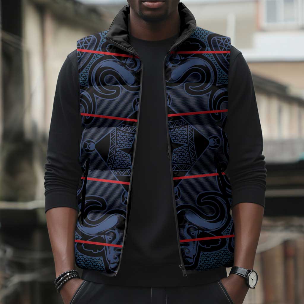 Lesotho Seanamarena - Motlatsi Sleeveless Puffer Jacket Basotho Traditional Blanket Style - Blue