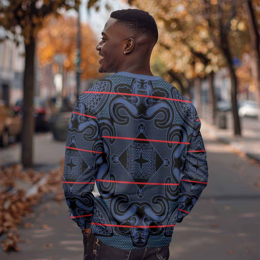 Basotho Blanket Sweatshirt Lesotho Motlatsi Seanamarena Heritage - Blue - African Pride