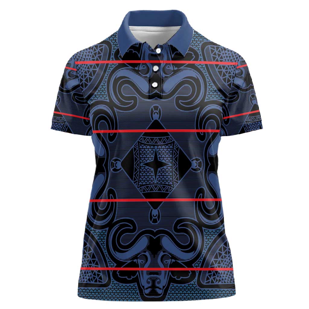 Basotho Blanket Women Polo Shirt Lesotho Motlatsi Seanamarena Heritage - Blue - African Pride
