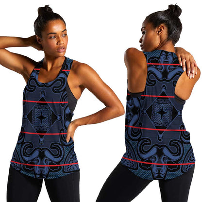 Basotho Blanket Women Racerback Tank Lesotho Motlatsi Seanamarena Heritage - Blue - African Pride