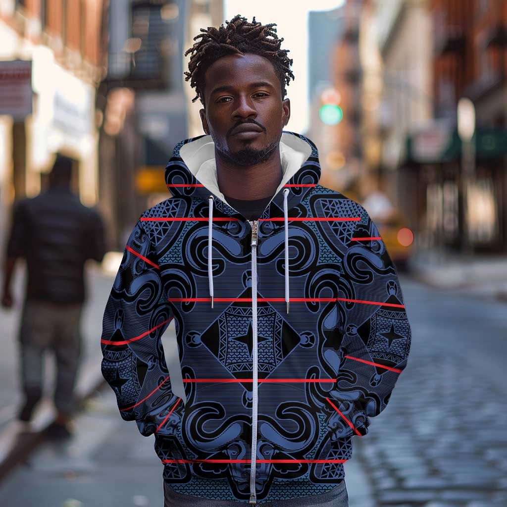 Basotho Blanket Zip Hoodie Lesotho Motlatsi Seanamarena Heritage - Blue - African Pride