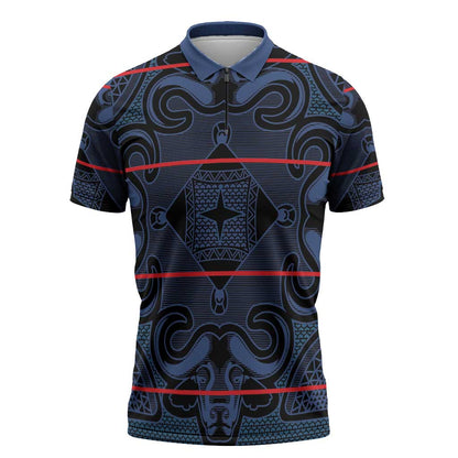 Lesotho Seanamarena - Motlatsi Zipper Polo Shirt Basotho Traditional Blanket Style - Blue