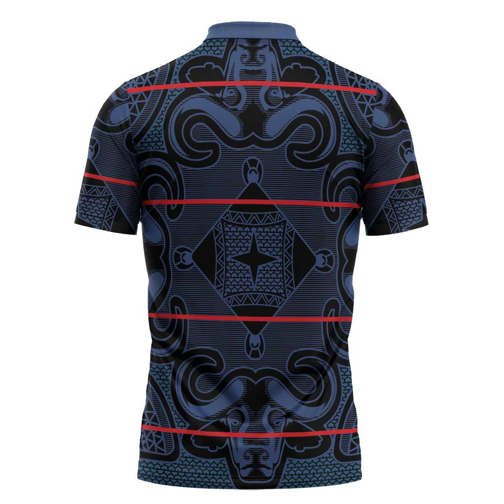 Lesotho Seanamarena - Motlatsi Zipper Polo Shirt Basotho Traditional Blanket Style - Blue