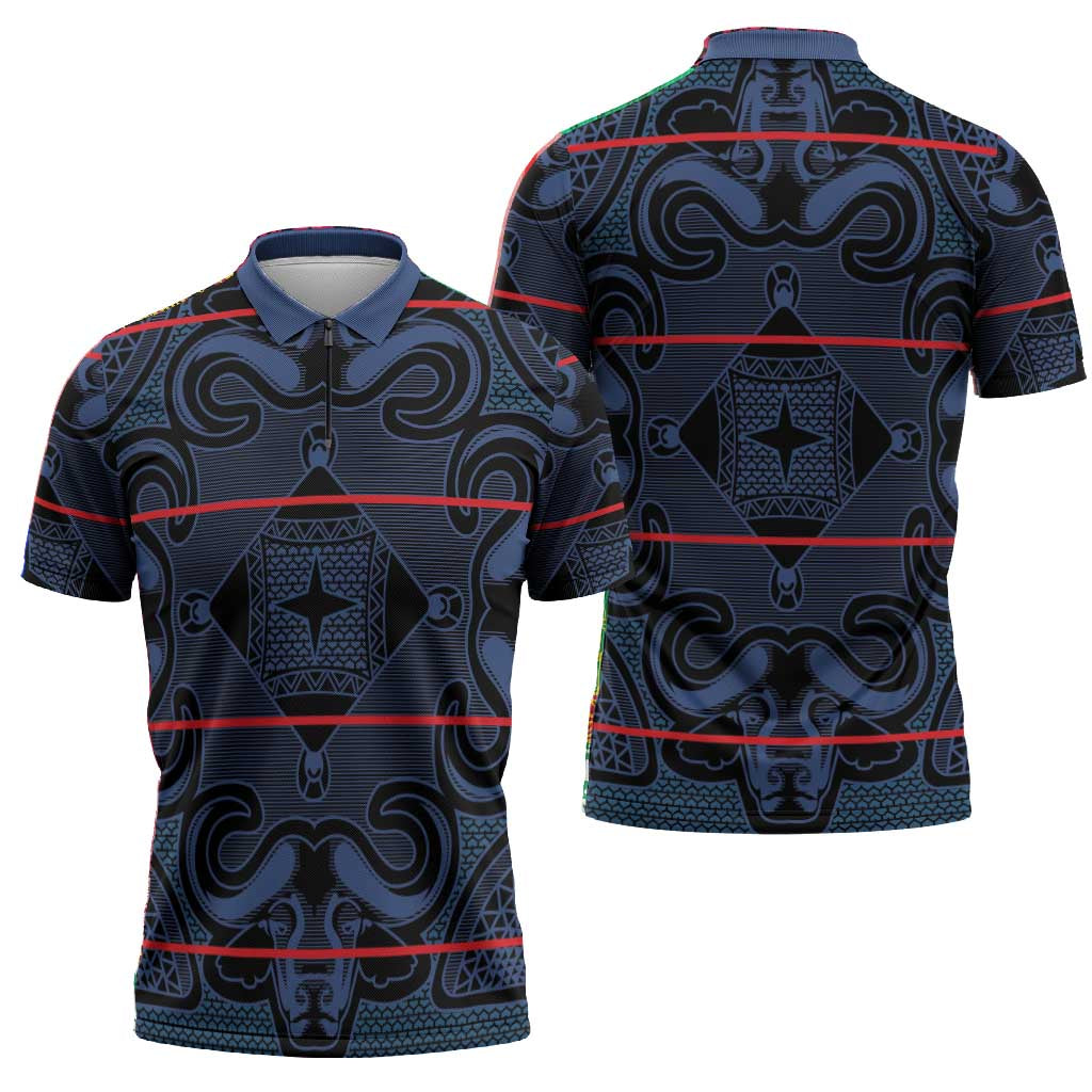 Lesotho Seanamarena - Motlatsi Zipper Polo Shirt Basotho Traditional Blanket Style - Blue