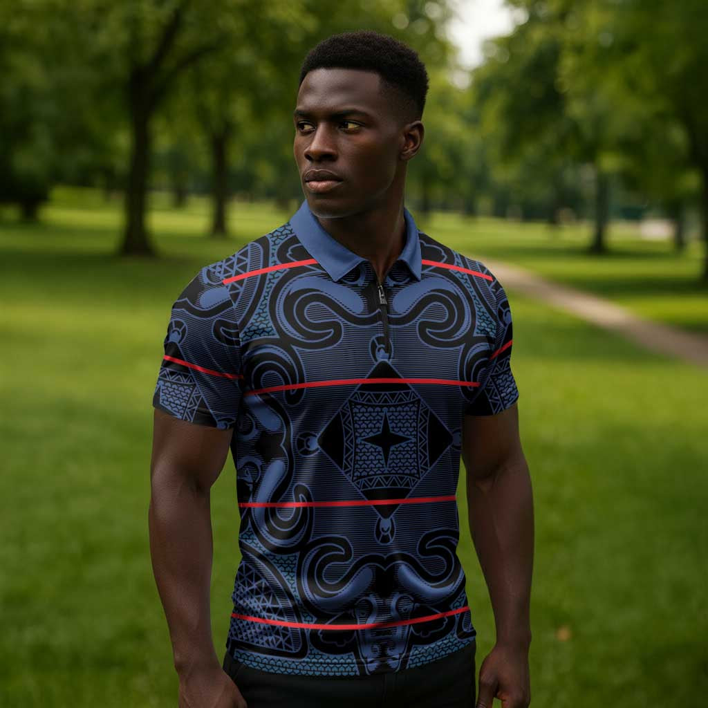 Lesotho Seanamarena - Motlatsi Zipper Polo Shirt Basotho Traditional Blanket Style - Blue