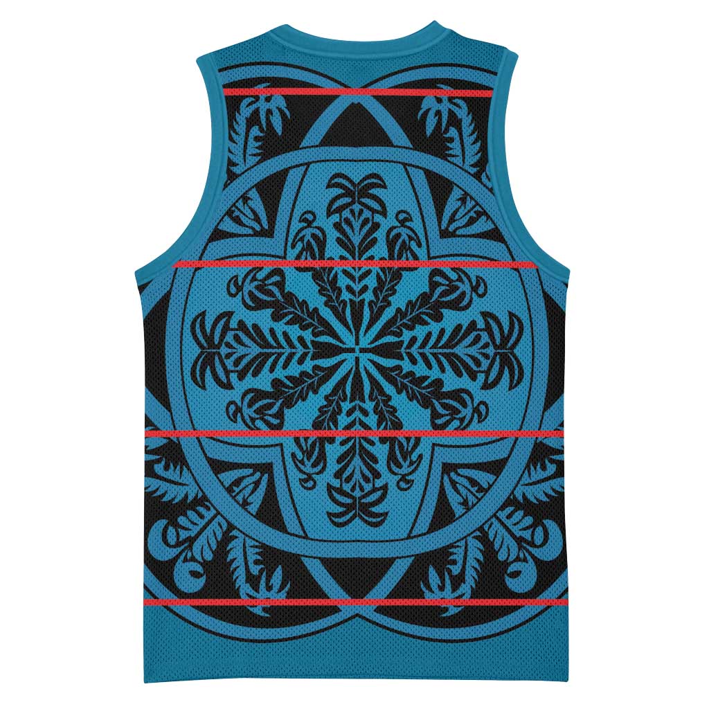 Basotho Blanket Basketball Jersey Lesotho Kharetsa Seanamarena Heritage - Blue LT15