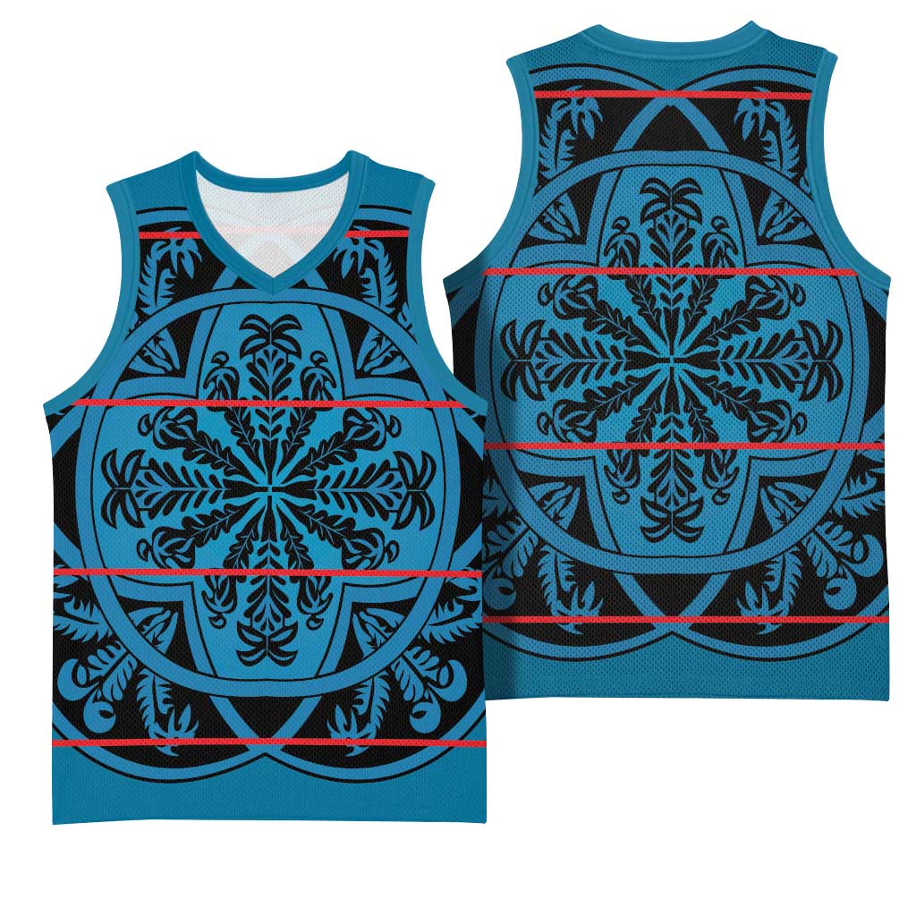 Basotho Blanket Basketball Jersey Lesotho Kharetsa Seanamarena Heritage - Blue LT15