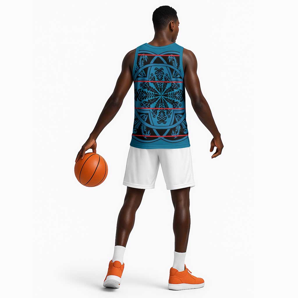 Basotho Blanket Basketball Jersey Lesotho Kharetsa Seanamarena Heritage - Blue LT15