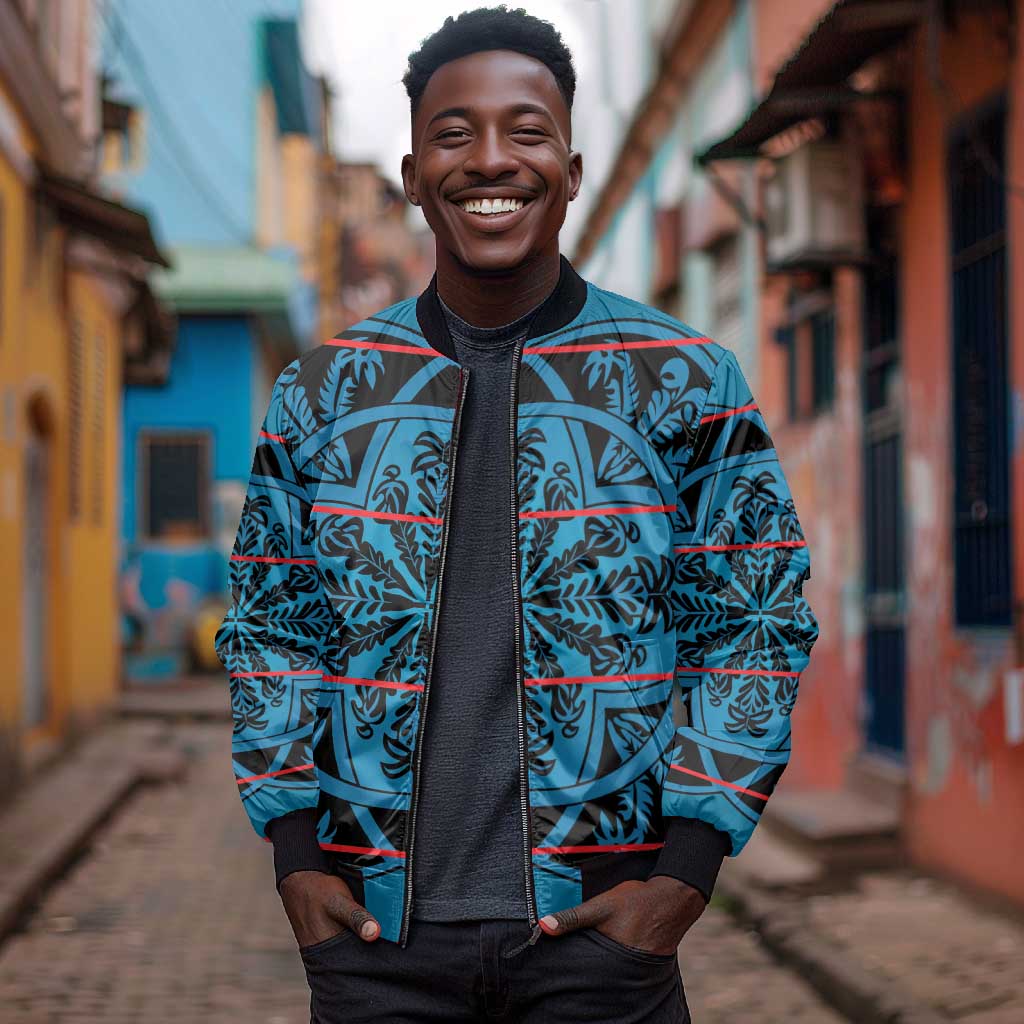 Basotho Blanket Bomber Jacket Lesotho Kharetsa Seanamarena Heritage - Blue - African Pride