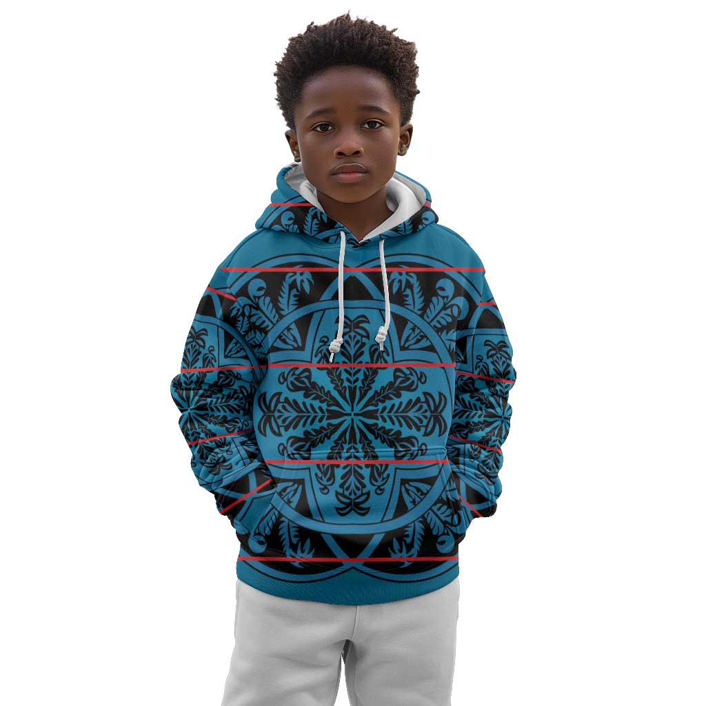 Basotho Blanket Kid Hoodie Lesotho Kharetsa Seanamarena Heritage - Blue - African Pride