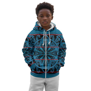 Basotho Blanket Kid Hoodie Lesotho Kharetsa Seanamarena Heritage - Blue - African Pride