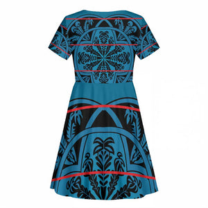 Basotho Blanket Kid Short Sleeve Dress Lesotho Kharetsa Seanamarena Heritage - Blue - African Pride