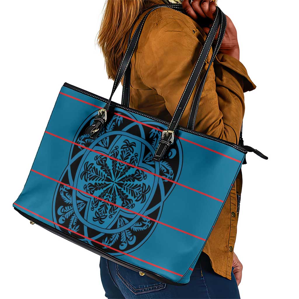 Basotho Blanket Leather Tote Bag Lesotho Kharetsa Seanamarena Heritage - Blue - African Pride
