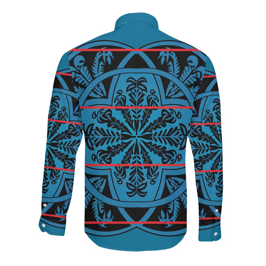 Basotho Blanket Long Sleeve Button Shirt Lesotho Kharetsa Seanamarena Heritage - Blue - African Pride