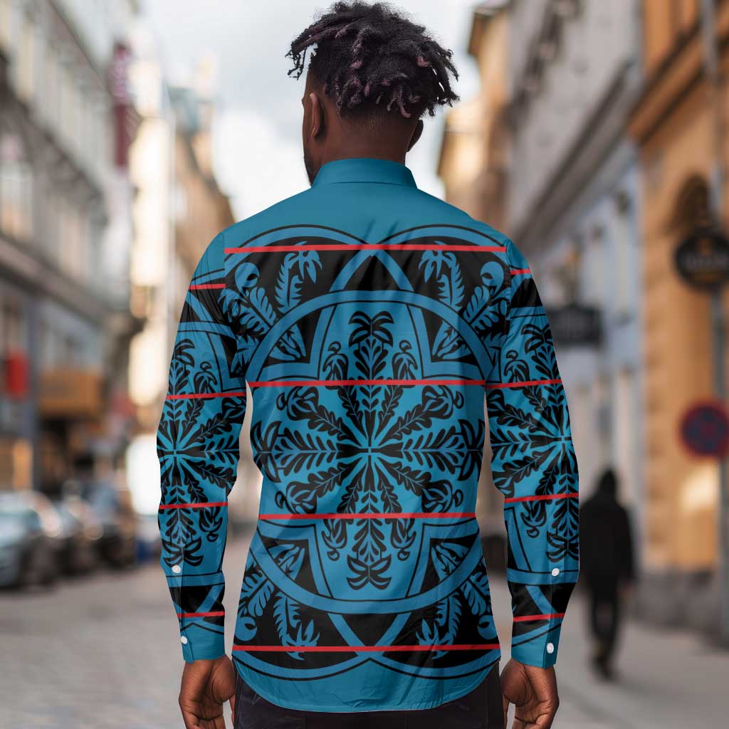 Basotho Blanket Long Sleeve Button Shirt Lesotho Kharetsa Seanamarena Heritage - Blue - African Pride