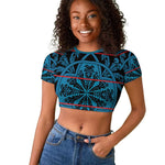 Basotho Blanket Raglan Cropped T shirt Lesotho Kharetsa Seanamarena Heritage - Blue - African Pride