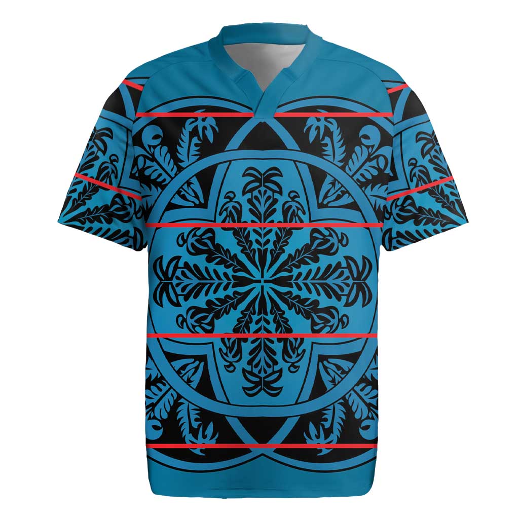 Basotho Blanket Rugby Jersey Lesotho Kharetsa Seanamarena Heritage - Blue - African Pride
