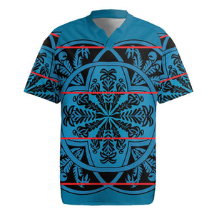 Basotho Blanket Rugby Jersey Lesotho Kharetsa Seanamarena Heritage - Blue - African Pride
