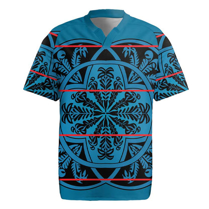 Basotho Blanket Rugby Jersey Lesotho Kharetsa Seanamarena Heritage - Blue - African Pride