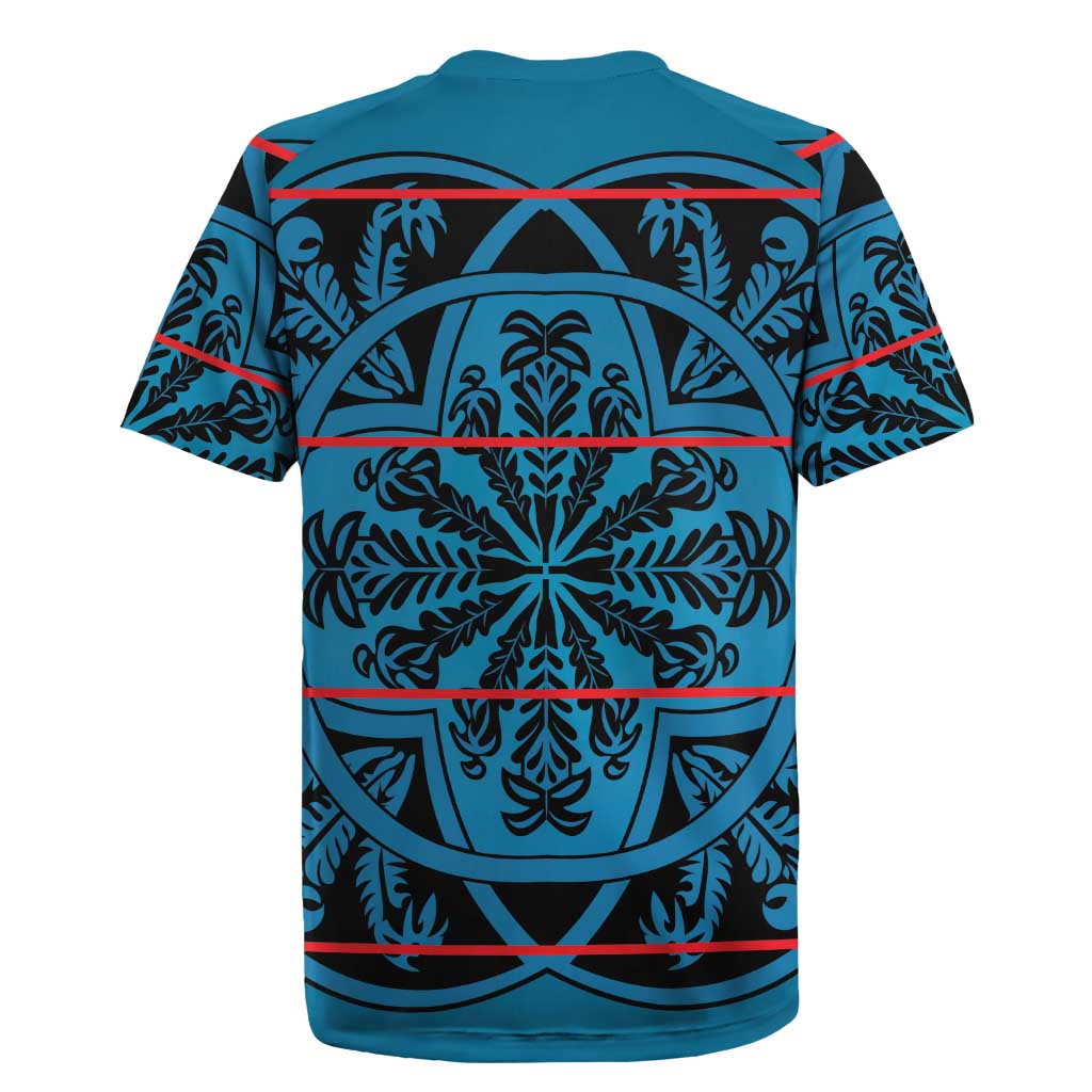 Basotho Blanket Rugby Jersey Lesotho Kharetsa Seanamarena Heritage - Blue - African Pride