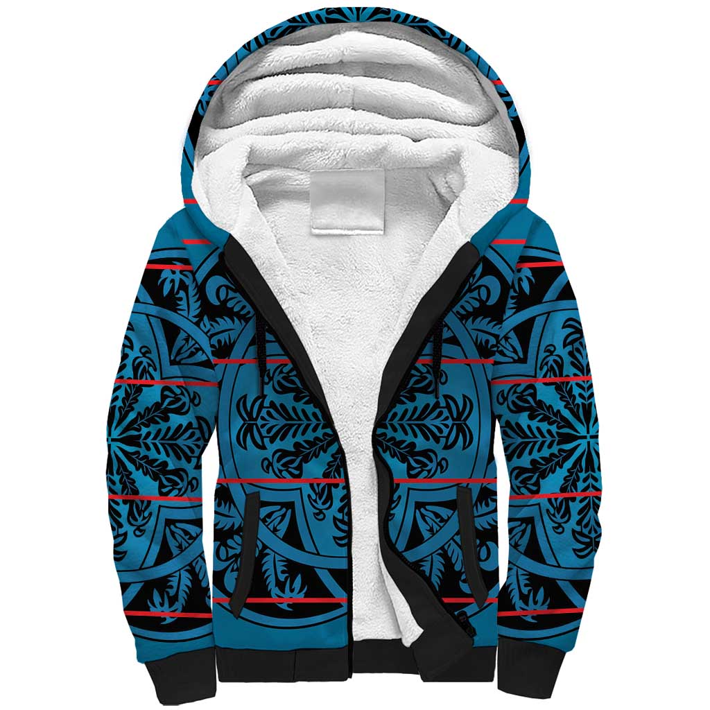 Basotho Blanket Sherpa Hoodie Lesotho Kharetsa Seanamarena Heritage - Blue - African Pride