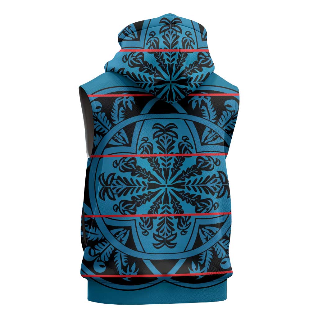 Basotho Blanket Sleeveless Hoodie Lesotho Kharetsa Seanamarena Heritage - Blue - African Pride
