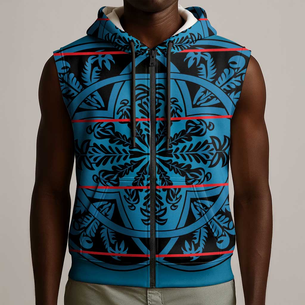 Basotho Blanket Sleeveless Zip Hoodie Lesotho Kharetsa Seanamarena Heritage - Blue - African Pride