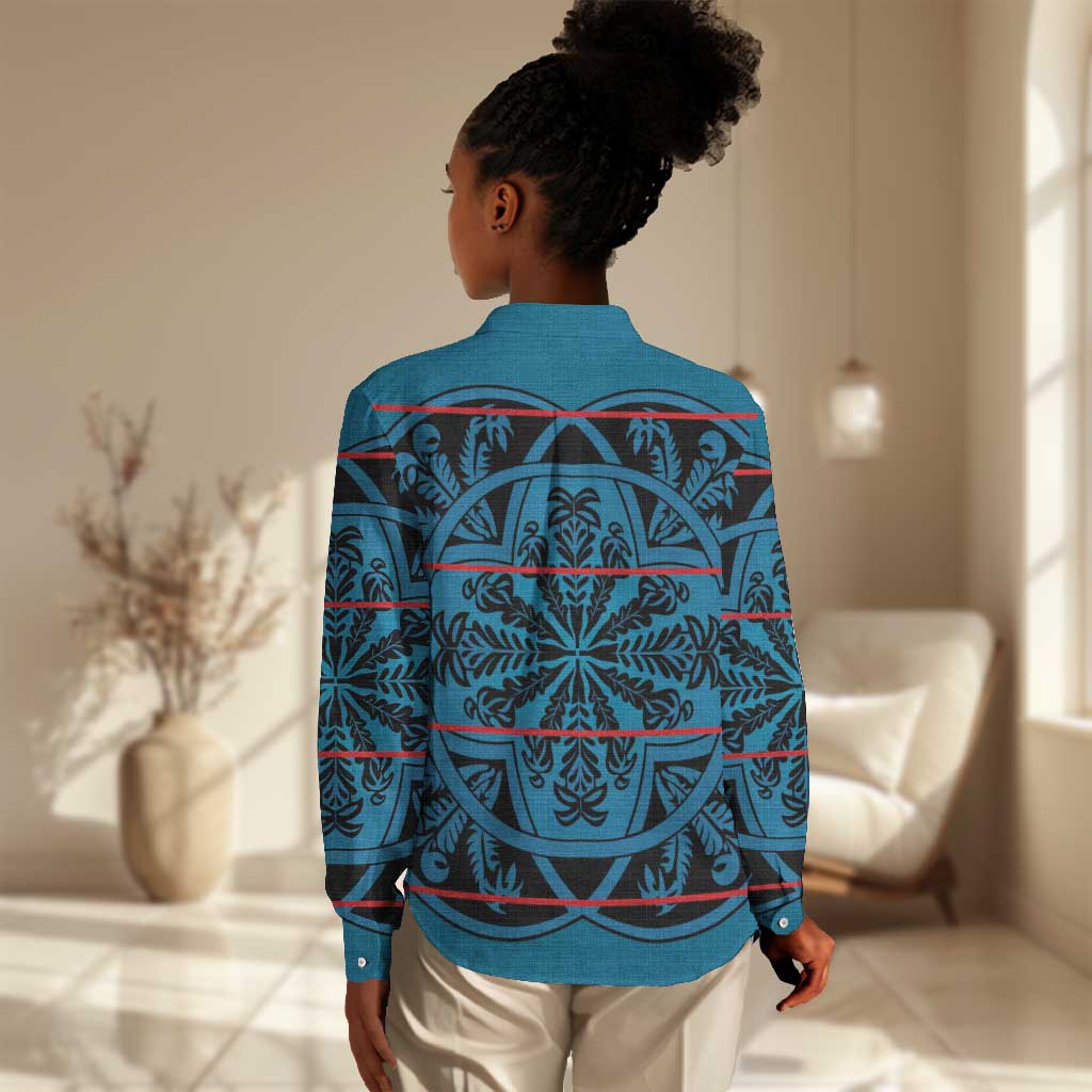 Basotho Blanket Women Casual Shirt Lesotho Kharetsa Seanamarena Heritage - Blue - African Pride