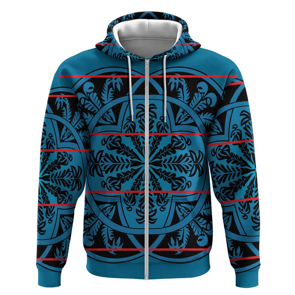Basotho Blanket Zip Hoodie Lesotho Kharetsa Seanamarena Heritage - Blue - African Pride