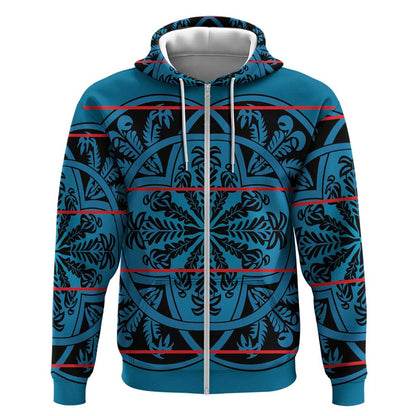 Basotho Blanket Zip Hoodie Lesotho Kharetsa Seanamarena Heritage - Blue - African Pride