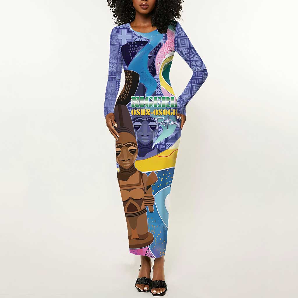 Nigeria Osun-Osogbo Festival Long Sleeve Bodycon Dress Oshun God - Yoruba Pattern - African Pride