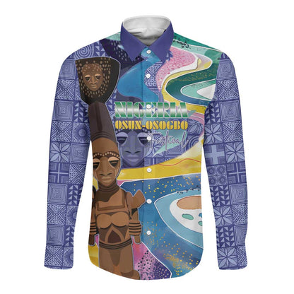 Nigeria Osun-Osogbo Festival Long Sleeve Button Shirt Oshun God - Yoruba Pattern - African Pride