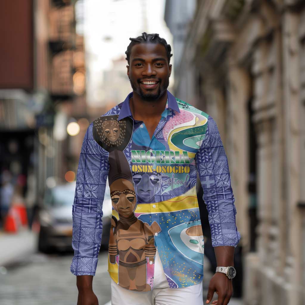 Nigeria Osun-Osogbo Festival Long Sleeve Button Shirt Oshun God - Yoruba Pattern - African Pride