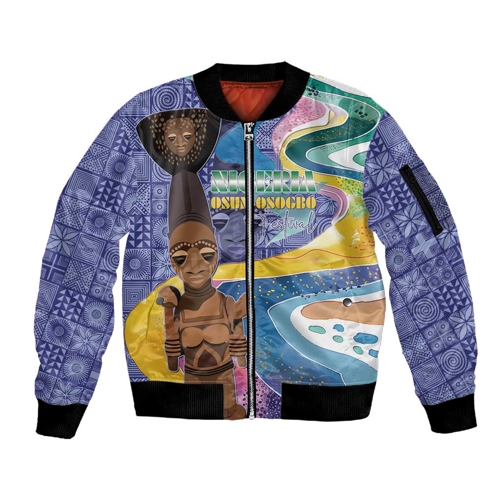 Nigeria Osun-Osogbo Festival Sleeve Zip Bomber Jacket Oshun God - Yoruba Pattern - African Pride