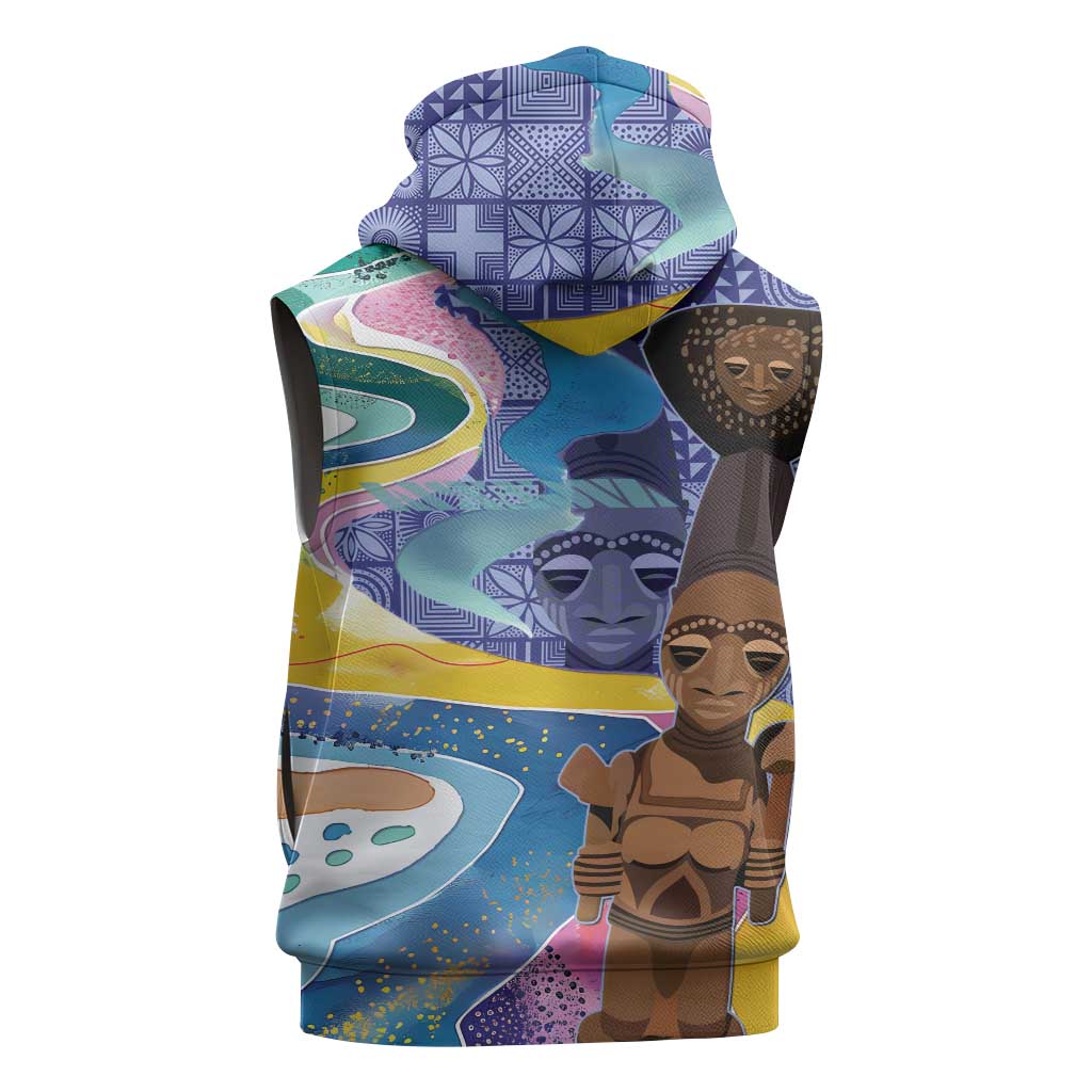 Nigeria Osun-Osogbo Festival Sleeveless Zip Hoodie Oshun God - Yoruba Pattern - African Pride