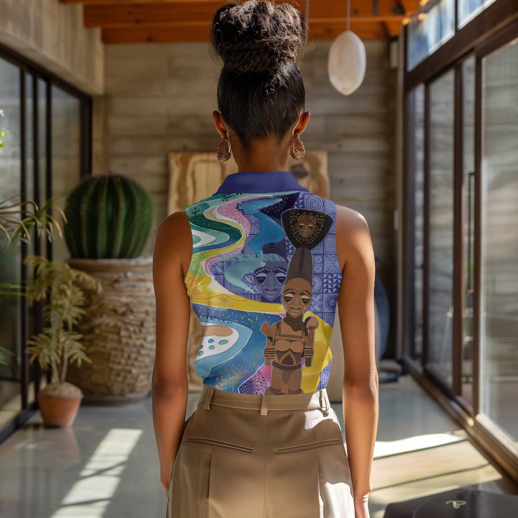 Nigeria Osun-Osogbo Festival Women Sleeveless Polo Shirt Oshun God - Yoruba Pattern - African Pride