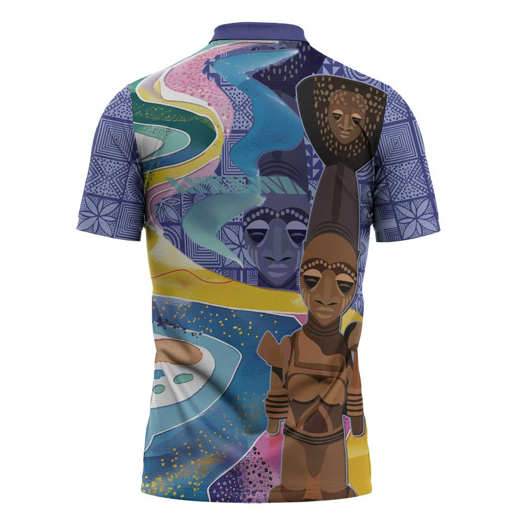 Nigeria Osun-Osogbo Festival Zipper Polo Shirt Oshun God - Yoruba Pattern