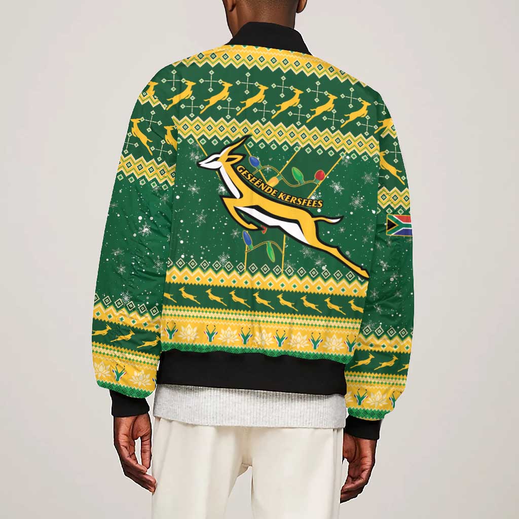 South Africa Christmas Rugby Bomber Jacket Springboks Geseende Kersfees