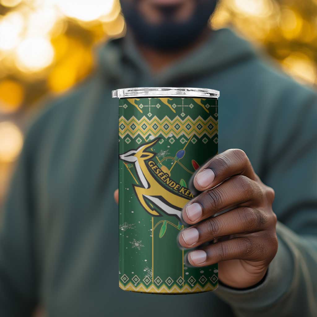 South Africa Christmas Rugby 4 in 1 Can Cooler Tumbler Springboks Geseende Kersfees