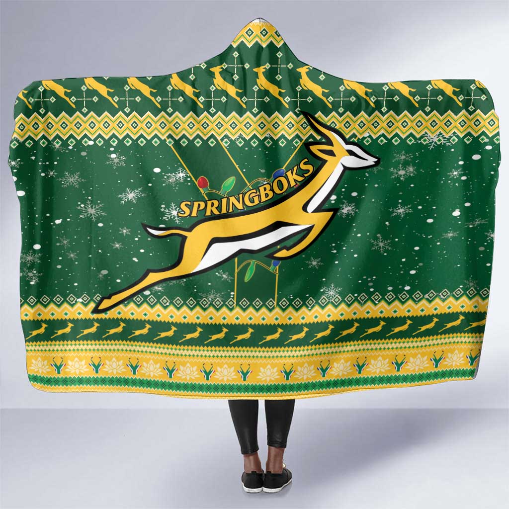 South Africa Christmas Rugby Hooded Blanket Springboks Geseende Kersfees