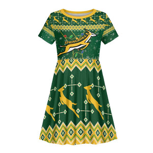 South Africa Christmas Rugby Kid Short Sleeve Dress Springboks Geseende Kersfees