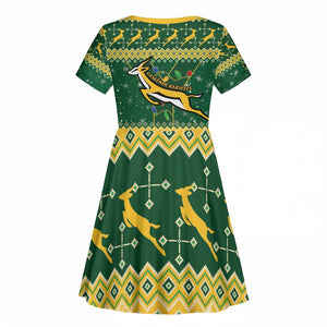 South Africa Christmas Rugby Kid Short Sleeve Dress Springboks Geseende Kersfees