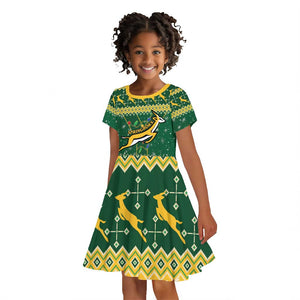 South Africa Christmas Rugby Kid Short Sleeve Dress Springboks Geseende Kersfees