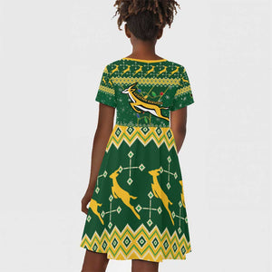 South Africa Christmas Rugby Kid Short Sleeve Dress Springboks Geseende Kersfees