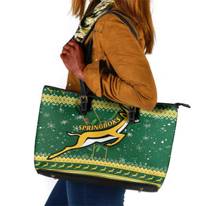 South Africa Christmas Rugby Leather Tote Bag Springboks Geseende Kersfees