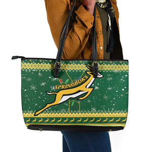 South Africa Christmas Rugby Leather Tote Bag Springboks Geseende Kersfees