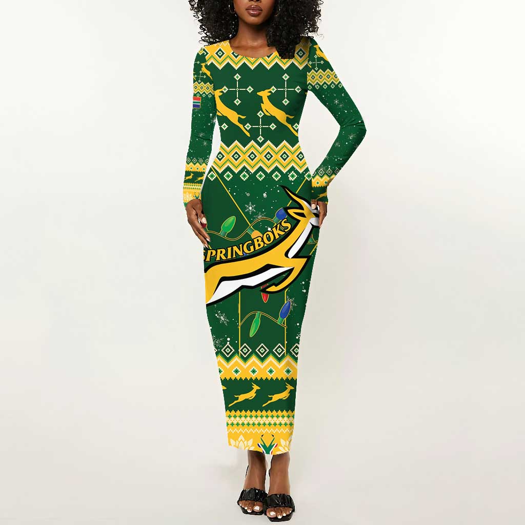 South Africa Christmas Rugby Long Sleeve Bodycon Dress Springboks Geseende Kersfees