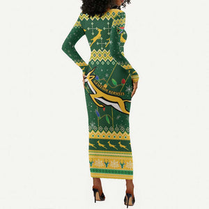 South Africa Christmas Rugby Long Sleeve Bodycon Dress Springboks Geseende Kersfees