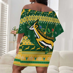 South Africa Christmas Rugby Off Shoulder Short Dress Springboks Geseende Kersfees